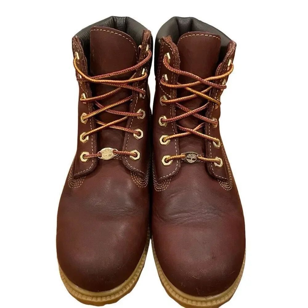Timberland Womens Premium 6” Waterproof Boots 7.5 Burgundy Bloquette Lace Up